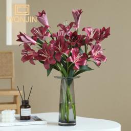 PVC Lily Bouquet para decoração Home, impressão 3D, simulação flor, arranjo de flores do casamento, venda quente, 3 cabeças - Image 3