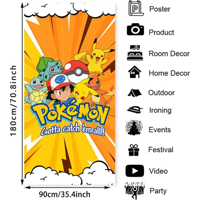 Decoração de Porta Pokémon com Banner do Pikachu: Capas Atraentes e Props para Festas de Aniversário Infantis
