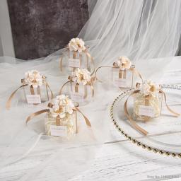 Caixa De Doces Transparente Com Fita De Flores Artificiais, Lembranças De Casamento Para Convidados, Drageias Matte, Caixa De Chocolate Para O Batismo - Image 1