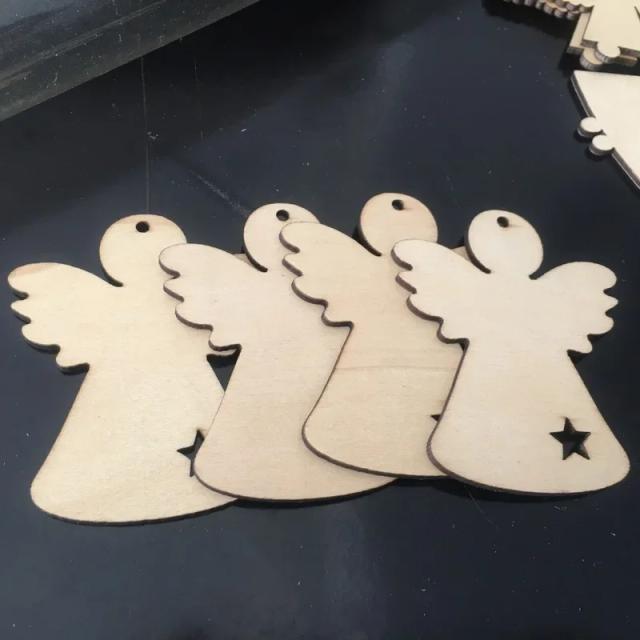 Conjunto de 10 Recortes de Madeira Inacabados em Formato de Anjo para Projetos DIY e Decorações Artesanais