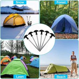 Portable T-Shaped Camping Tent Stake Pegs, aço carbono, parafuso, estacas de barraca para quintal - Image 4