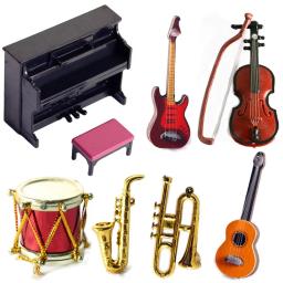 Dollhouse Acessórios com microfone para boneca em miniatura, instrumentos musicais, trompete, violino, guitarra, modelo piano, bateria, escala 1/12 - Image 1