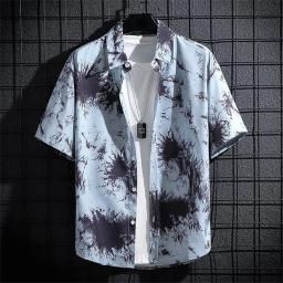Camisa de praia de manga curta masculina, polo fino com gola alta, blusa casual justa, roupas da moda havaiana, verão - Image 5