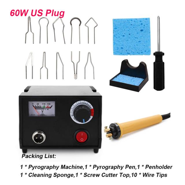 Conjunto Completo de Ferramentas para Artesanato: Kit Ferro de Solda, Queimador de Madeira, Caneta de Pirografia e Acessórios 60W e 100W
