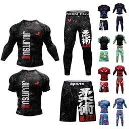Quimono masculino de boxe, conjunto de camiseta e calça de Jiu Jitsu Mma, shorts esportivos simples Bjj Rashguard, roupas de ginástica, Boxeo Sportswear, novo - Image 1