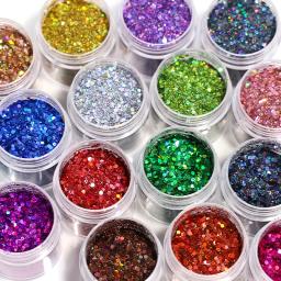 Sparkly Laser Color Nail Glitter Decor, Chunky Iridescente Nail Art Acessórios, Manicure Decoração Polonês, Mixed Size Hexagon, 4g - Image 3