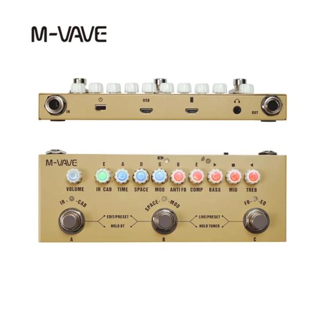 Pedal Recarregável de Madeira Multi-Efeitos Cuvave para Guitarra Acústica e Baixo Elétrico com Função de Gravação e Interface de Áudio