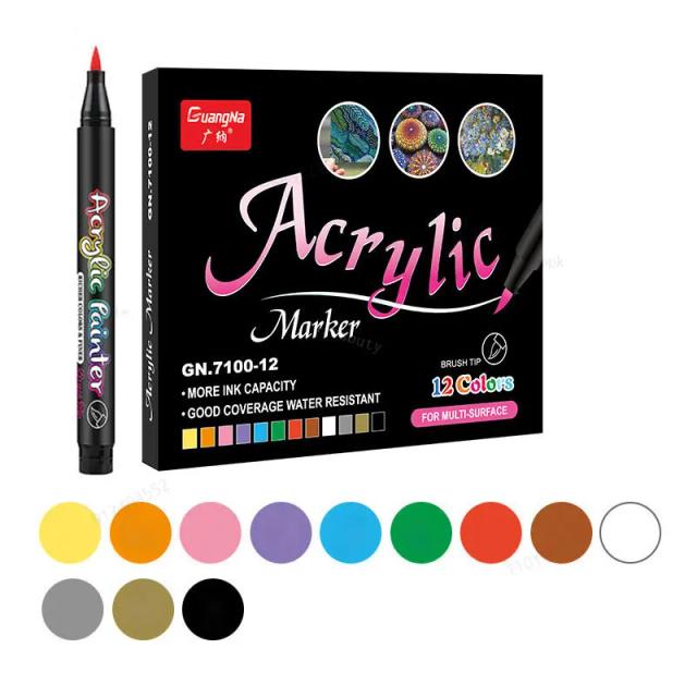 Pincel Acrílico Multifuncional para Arte em Cerâmica, Vidro, Porcelana e Tecido - Conjunto de 12 a 60 Cores