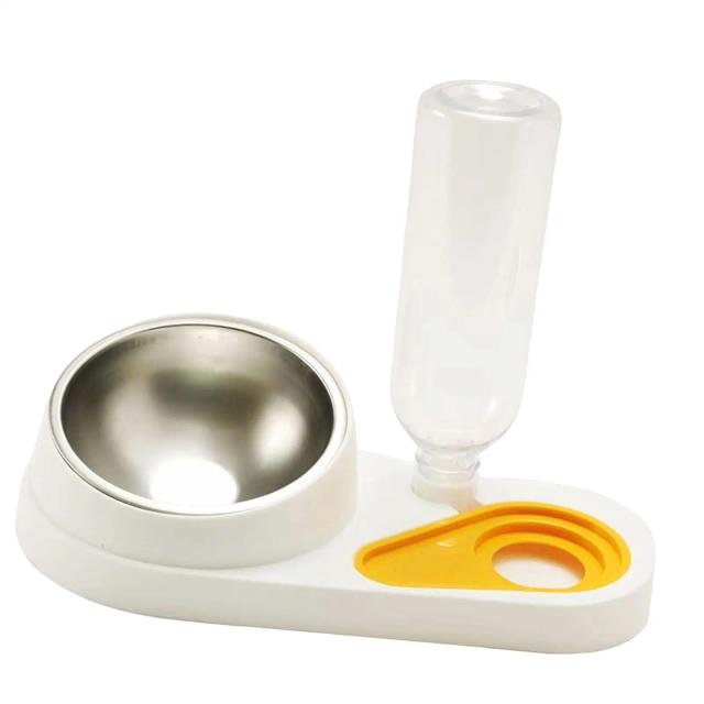 Alimentador 2 em 1 anti-derramamento com tigela de água e arco para pets, prática e funcional.