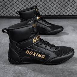 Sapatos de luta alta para homens, tênis de treino masculino, tênis de boxe profissional, tamanho grande, branco e preto - Image 1