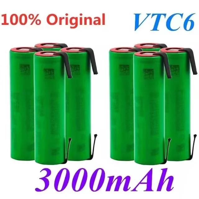 100% original. 18650. Bateria de lítio recarregável VTC6 para soldagem, potência 10C, descarga alta 30A, 3,7V, 3000mAh..