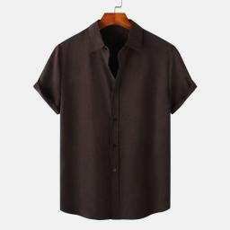 Camisa respirável de manga curta masculina, gola lapela, design solto, top de cor sólida para conforto, verão - Image 4