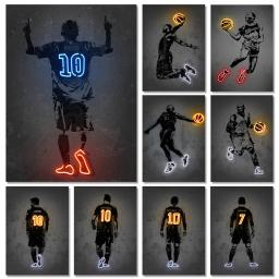 Neon Estilo Wall Art Poster, Mundialmente Famosos, Basquete, Estrelas Do Futebol, Mural Pop, Modern Home Decor, Pintura Da Lona, Imagens, Impressões, Presente, Moderno - Image 1