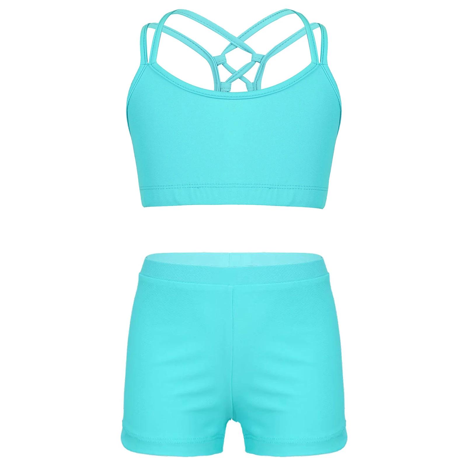 Trajes modernos de dança para meninas, colete sem mangas, tops com shorts, roupas dançantes de palco, roupas esportivas, balé e ginástica infantil - Image 1