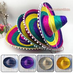 Chapéus de palha coloridos para homens e mulheres, festa mexicana, verão, chapéu de sol ao ar livre, sombrero, decoração de Halloween - Image 1