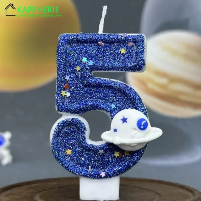 Vela de Aniversário Azul com Sparklers - Planeta Cósmico para Comemorações Infantis de 1 Ano