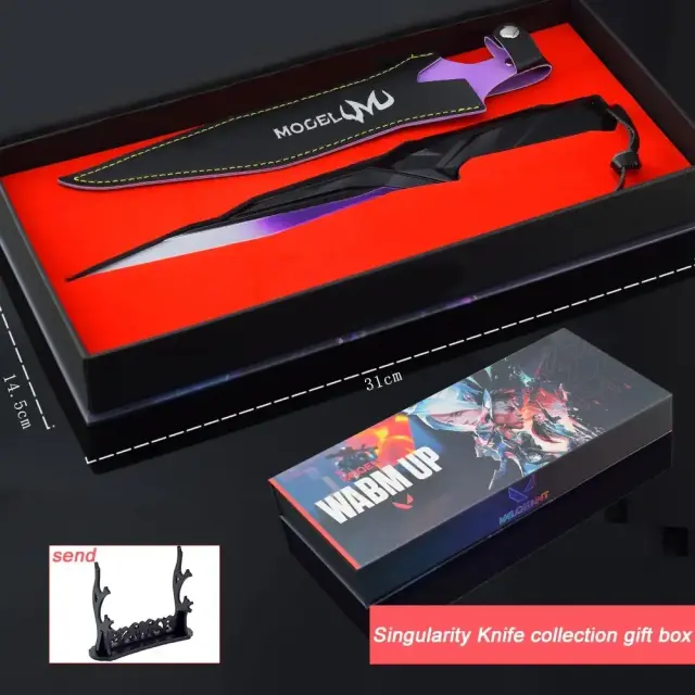 Espada Samurai de Metal com Faca Valorant Singularity, Ornamentos Exclusivos e Caixa de Presente Segura - 30cm de Colecionador