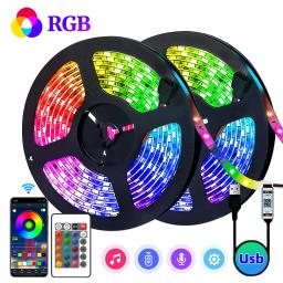 Luzes de tira LED para festa doméstica, iluminação RGB, sincronização de música, mudança de cor, 5050 ,5V, 1m-5m, 16 milhões de cores - Image 1