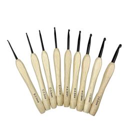 Ganchos de crochê com cabo de madeira, agulhas para fios artesanais, ferramentas de costura DIY, 2 mm-6 mm, 9 peças - Image 3
