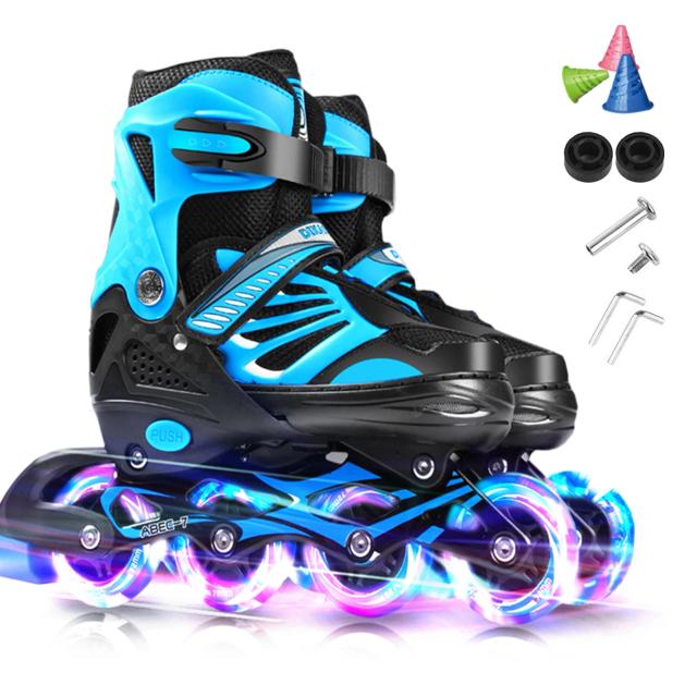 Patins Inline Ajustáveis com Rodas Iluminadas para Jovens - Tamanhos P, M, G