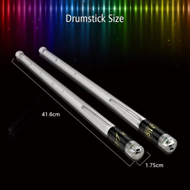 Bastões de Bateria LED com Interruptor, Jazz Drumsticks com 15 Luzes Coloridas Gradientes e Carregamento USB
