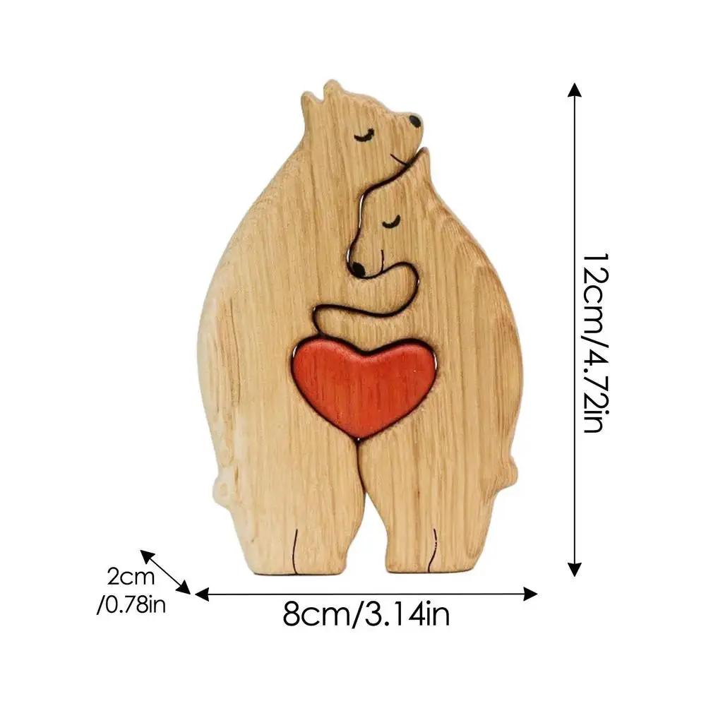 Urso de madeira Estátua Family Art Puzzle, Desktop Ornamento, Coração Puzzle, Decoração Home, Dia das Mães, Presente de Aniversário - Image 1