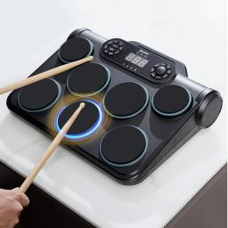 Com varas de tambor aux midi africano tom snare pad mão força sensível kit bateria elétrica mesa percussão tambor eletrônico - Image 1