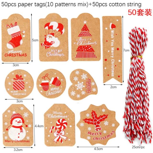 Conjunto com 50 Etiquetas de Papel Kraft para Presentes de Natal e Decoração de Ano Novo Feitas à Mão