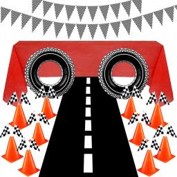 30pcs Cones Tráfego e Racing Checkered Bandeiras Define Mini Red Sports Cones de Segurança para Crianças Corrida Car Theme Birthday Party Supplies - Image 2