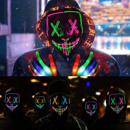 Máscara de Néon LED com Luvas Brilhantes, Máscaras de Festa Masquerade, Trajes Cosplay, Máscaras Light Glow in the Dark, Presente de Natal - Image 1