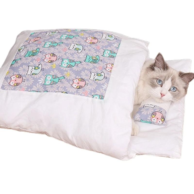 Inverno quente cama para animais estimação gato saco dormir cama gato aconchegante ninho gato almofada com da gota - Image 1