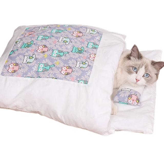 Cama Aconchegante para Gatos: Saco Dormir Inverno Quente e Almofada em Forma de Ninho