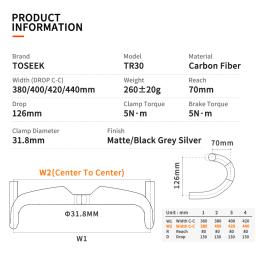 Toseek ZXB-TWO bicicleta guiador de estrada carbono 400/420/440mm ud fosco roteamento interno estrada guiador peças da bicicleta - Image 2