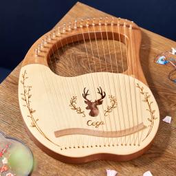 19-string de madeira lira harpa caixa de ressonância instrumento de corda com chave de ajuste 3pcs picaretas adesivo conjunto extra de cordas instrumento - Image 3