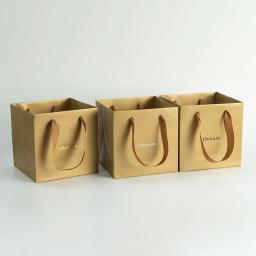 Sacos De Presente De Flor De Papel Kraft, Logotipo Personalizado, Sacos De Buquê De Ouro, Caixa com Alça, Pequeno Portador De Papel, Sacolas para Festa De Casamento, 24Pcs - Image 5