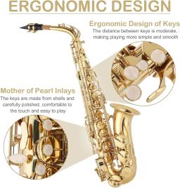 Saxofone Eb Alto com Case Strap, ouro lacado, instrumento profissional de sopro, Sax E Flat, peças de instrumento musical - Image 2