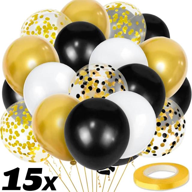 Balões de Lantejoulas Dourados e Pretos para Festas - 15 a 60 Unidades para Aniversários, Casamentos, Graduações e Chuveiros de Bebê