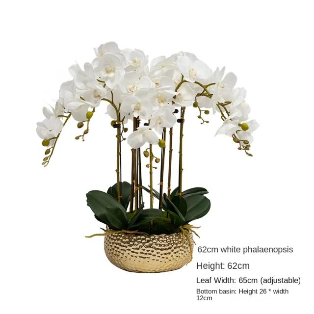 Artesanato de Phalaenopsis em Alta Definição com Umidade Simulada - Vaso de Flores Falsas para Decoração Elegante