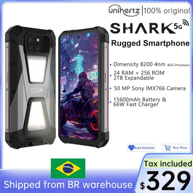 Unihertz 8849 SHARK,5G Rugged Smartphone, Dimensity 8200, 120Hz Screen, 24GB 256GB, WiFi 6，Android 14 Gaming Phone, 50MP Camera
