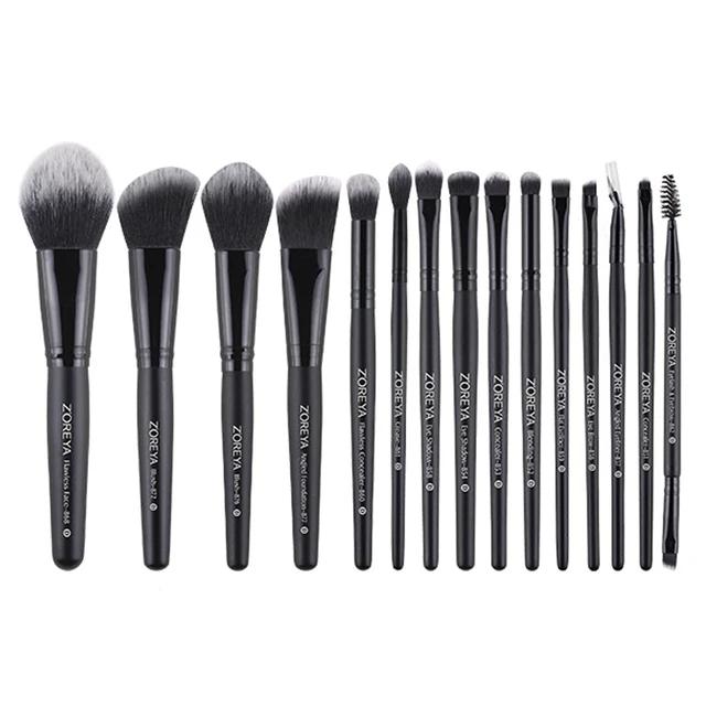 Zoreya 15 pçs luxo balck pincéis de maquiagem conjunto ferramentas pincéis profissionais fundação pó eyeliner sombra compõem escovas - Image 1