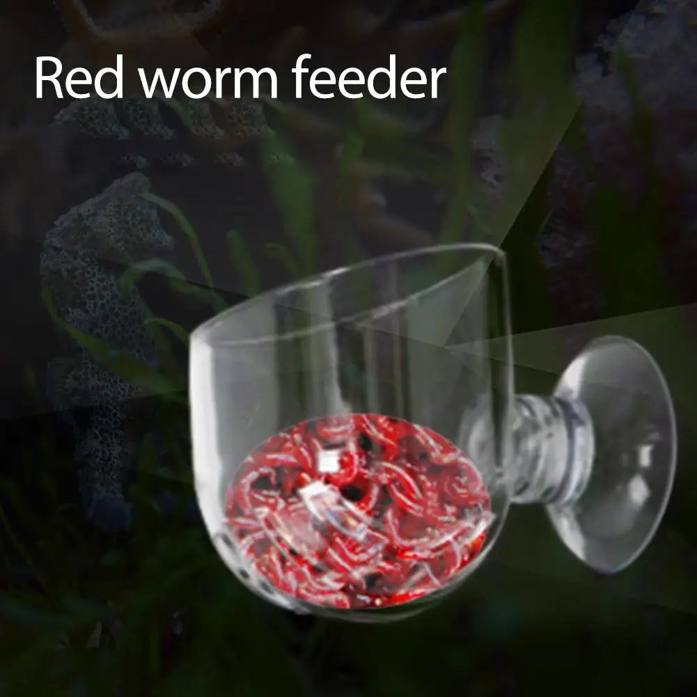 Alimentador vermelho dos peixes do copo do sem-fim do alimento de alimentação de vidro transparente com o tanque forte da sução - Image 1