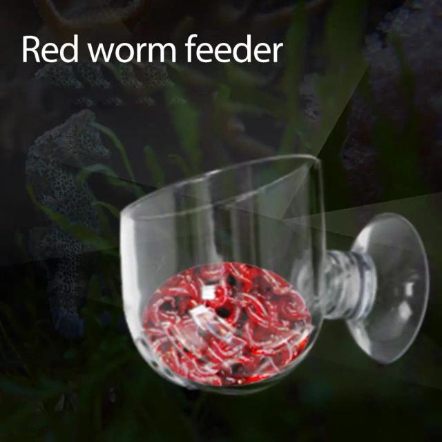 Alimentador Vermelho de Vidro Transparente com Sução Forte para Peixes em Aquário