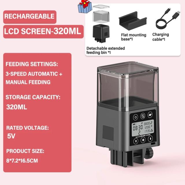 Alimentador Automático de Peixes com Tela LCD LED, Alta Capacidade e Timer Inteligente para Tartarugas - 320ml