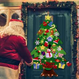 Diy feltro conjunto de árvore de natal decorações de natal pendurado na parede ornamentos presentes para crianças decorações de porta de casa de natal - Image 6