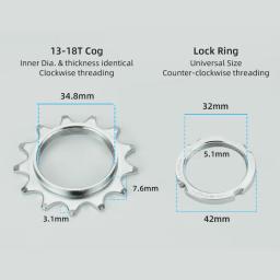 Deemount engrenagem fixa bicicleta roda livre engrenagens hub bloqueio 1 velocidade fixie bicicleta anéis de bloqueio rosqueados 13t 14t 15t 16t 17t 18t - Image 4