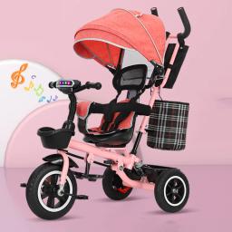 3 em 1 assento rotatable triciclo dobrável três rodas carrinho de bebê das crianças bicicleta com música para 1-6 anos de idade - Image 1