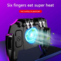 Tiro móvel Gaming Button Trigger, Gamepad com ventilador de refrigeração, PUBG Mobile Joypad, Console de jogos, 6 Dedo - Image 3