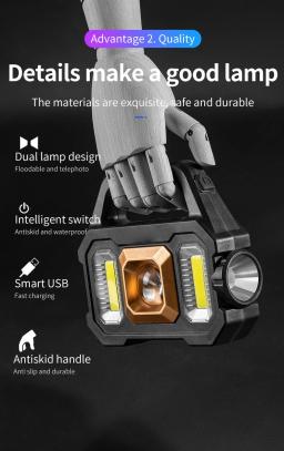 Lanternas LED de alta potência recarregável luz de trabalho de acampamento multifuncional luz portátil carregamento solar 6 modos de iluminação - Image 5