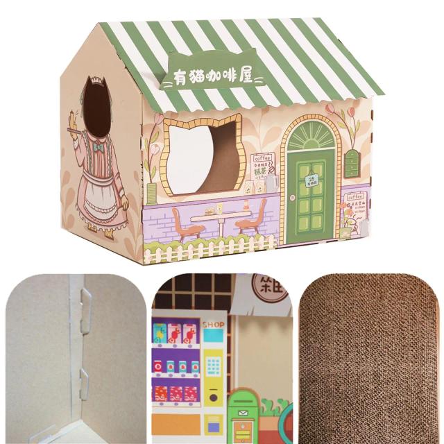 Casa de Papelão Ondulado para Gatos com Tapete para Arranhar