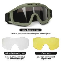 Óculos táticos à prova de vento e poeira, Airsoft, motocross, motocicleta, montanhismo, CS, proteção segura, tiro, 3 lentes - Image 6
